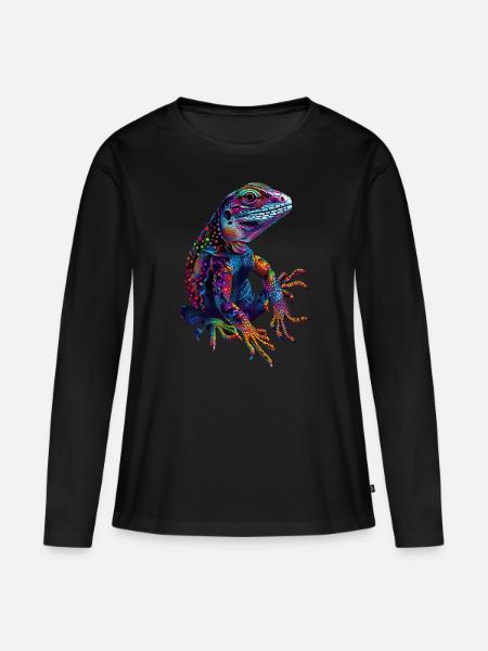Eidechse - Frauen Premium Bio Langarmshirt - Schwarz