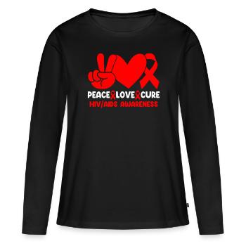 Paix Amour Cure VIH Sensibilisation au sida Ruban rouge VIH - T-shirt manches longues Premium bio Femme - noir - Devant - Julia (174cm)