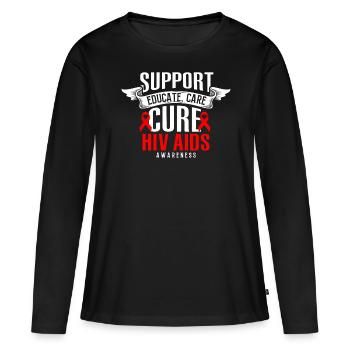 Soutenir, Éduquer, Soins, Guérir, Ruban Rouge, VIH, SIDA - T-shirt manches longues Premium bio Femme - noir - Devant - Julia (174cm)