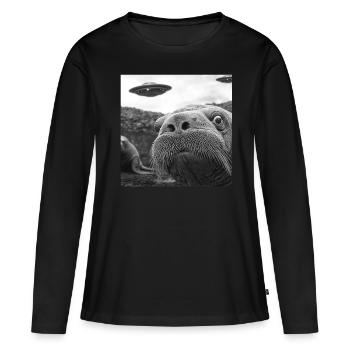 Walross - Frauen Premium Bio Langarmshirt - Schwarz - Vorne - Julia (174cm)