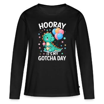 Hourra c’est ma journée Gotcha Placement en famille d’accueil drôle - T-shirt manches longues Premium bio Femme - noir - Devant - Julia (174cm)
