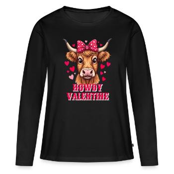 La Saint-Valentin Amour Scottish Highland Cattle Moo - T-shirt manches longues Premium bio Femme - noir - Devant - Julia (174cm)