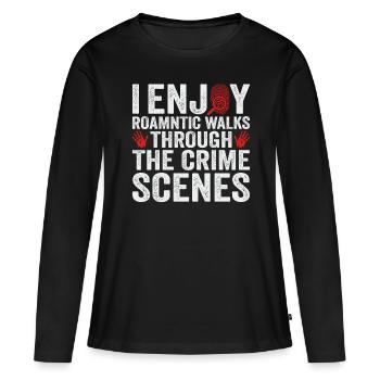 Drôle Médico-légale, Scène de crime, Criminologie, Preuves - T-shirt manches longues Premium bio Femme - noir - Devant - Julia (174cm)