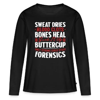 La sueur sèche Le sang Caillots Les os guérissent Drôle - T-shirt manches longues Premium bio Femme - noir - Devant - Julia (174cm)
