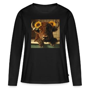 Bison - Frauen Premium Bio Langarmshirt - Schwarz - Vorne - Julia (174cm)