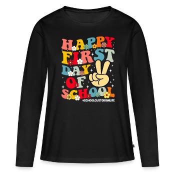 Bon premier jour de gardien d’école drôle - T-shirt manches longues Premium bio Femme - noir - Devant - Julia (174cm)