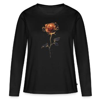 Rote Rose - Frauen Premium Bio Langarmshirt - Schwarz - Vorne - Julia (174cm)