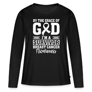 Par la grâce de Dieu, je suis un survivant Ruban rose - T-shirt manches longues Premium bio Femme - noir - Devant - Julia (174cm)