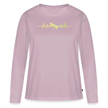 libellule drôle battement de cœur entomologie vol - T-shirt manches longues Premium bio Femme - rose poudré - Devant - Julia (174cm)