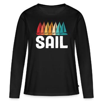 Voile dériveur voilier capitaine de mer Rétro drôle - T-shirt manches longues Premium bio Femme - noir - Devant - Julia (174cm)