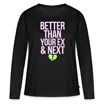Mieux que votre ex et votre prochaine rupture Single Party - T-shirt manches longues Premium bio Femme - noir - Devant - Julia (174cm)