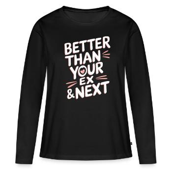 Mieux que votre ex et votre prochaine rupture Single Party - T-shirt manches longues Premium bio Femme - noir - Devant - Julia (174cm)