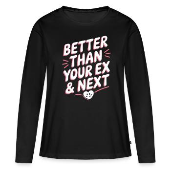 Mieux que votre ex et votre prochaine rupture Single Party - T-shirt manches longues Premium bio Femme - noir - Devant - Julia (174cm)