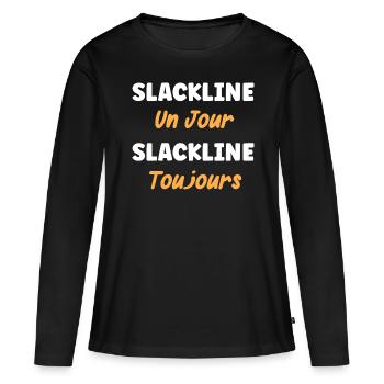 Slackline un jour Slackline toujours - T-shirt manches longues Premium bio Femme - noir - Devant - Julia (174cm)