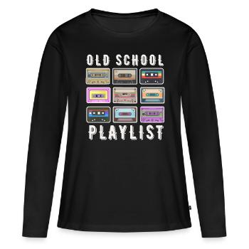 OLD SCHOOL PLAYLIST - T-shirt manches longues Premium bio Femme - noir - Devant - Julia (174cm)