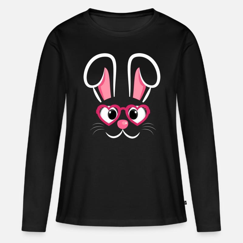 Hasengesicht mit Herzchenbrille - Frauen Premium Bio Langarmshirt - Schwarz