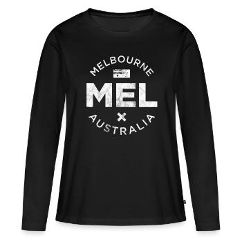 MEL, Melbourne Australie - T-shirt manches longues Premium bio Femme - noir - Devant - Julia (174cm)