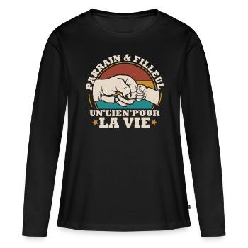 Parrain et filleul un lien pour la vie - T-shirt manches longues Premium bio Femme - noir - Devant - Julia (174cm)