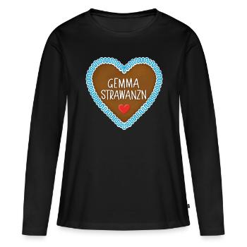 Gemma Strawanz Lebkuchenherz - Frauen Premium Bio Langarmshirt - Schwarz - Vorne - Julia (174cm)