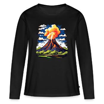 Volcan actif avec nuage de cendres et coulées de lave - T-shirt manches longues Premium bio Femme - noir - Devant - Julia (174cm)