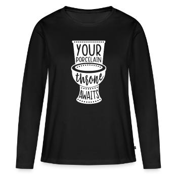 Toilettes | Roi drôle de cadeau de trône - T-shirt manches longues Premium bio Femme - noir - Devant - Julia (174cm)
