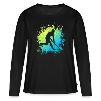 Hockey Spieler Hockeyspieler Vintage Feldhockey - Frauen Premium Bio Langarmshirt - Schwarz - Vorne - Julia (174cm)