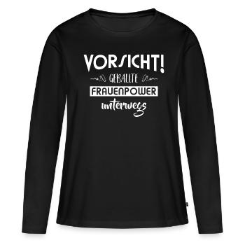 Power - Vorsicht geballte Frauenpower unterwegs - Frauen Premium Bio Langarmshirt - Schwarz - Vorne - Julia (174cm)
