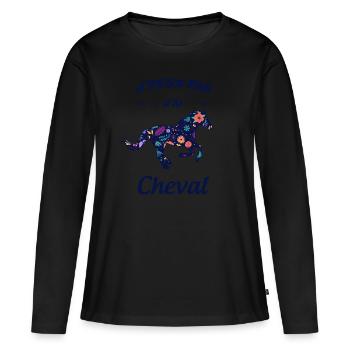 Cheval fleuri - T-shirt manches longues Premium bio Femme - noir - Devant - Julia (174cm)