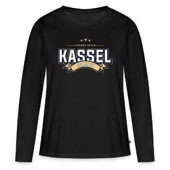 Kassel - T-shirt manches longues Premium bio Femme - noir - Devant - Julia (174cm)