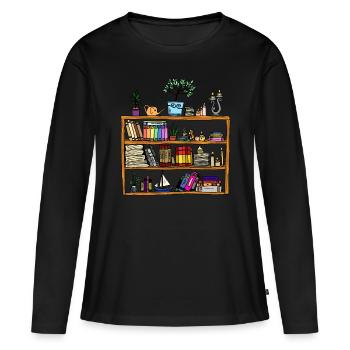 Bibliothèque - T-shirt manches longues Premium bio Femme - noir - Devant - Julia (174cm)