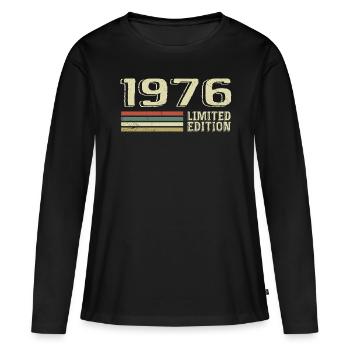 Jahrgang 1976 Geburtstag 1976 Jahrgang 1976 - Frauen Premium Bio Langarmshirt - Schwarz - Vorne - Julia (174cm)
