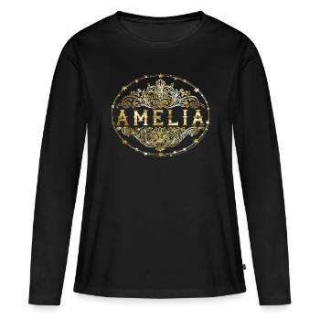 Amelia - Frauen Premium Bio Langarmshirt - Schwarz - Vorne - Julia (174cm)