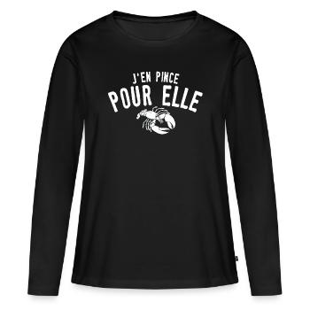 J en pince pour elle - T-shirt manches longues Premium bio Femme - noir - Devant - Julia (174cm)