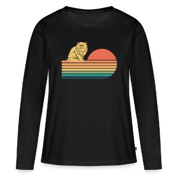 Perser Katze Retro Vintage - Frauen Premium Bio Langarmshirt - Schwarz - Vorne - Julia (174cm)
