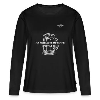 3 ème Mi-temps - T-shirt manches longues Premium bio Femme - noir - Devant - Julia (174cm)