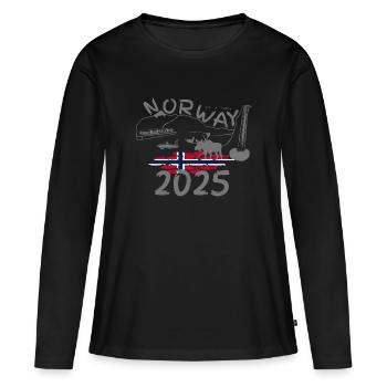 Norvège 2025 Hareng avec montagnes et pêche à l’orignal - T-shirt manches longues Premium bio Femme - noir - Devant - Julia (174cm)