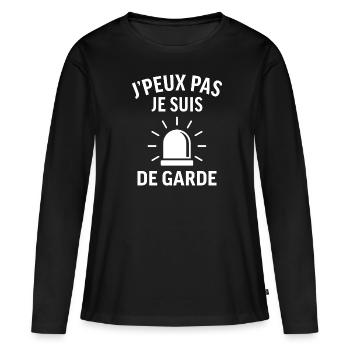 Je peux pas je suis de garde - T-shirt manches longues Premium bio Femme - noir - Devant - Julia (174cm)