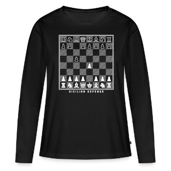 Joueur d’échecs d’ouverture d’échiquier d’échiquier d’échiquier sicilien de défense - T-shirt manches longues Premium bio Femme - noir - Devant - Julia (174cm)