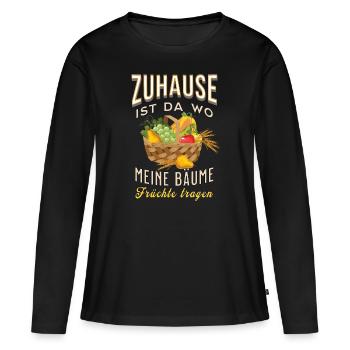 Zuhause ist da wo meine Bäume... T-Shirt Obstkorb - Frauen Premium Bio Langarmshirt - Schwarz - Vorne - Julia (174cm)