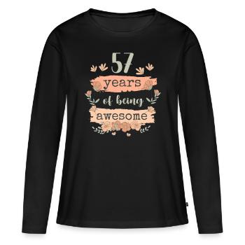 57 Cadeau Anniversaire Années Dire Drôle - T-shirt manches longues Premium bio Femme - noir - Devant - Julia (174cm)