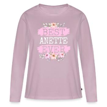 Anette Nom du cadeau Anniversaire - T-shirt manches longues Premium bio Femme - rose poudré - Devant - Julia (174cm)