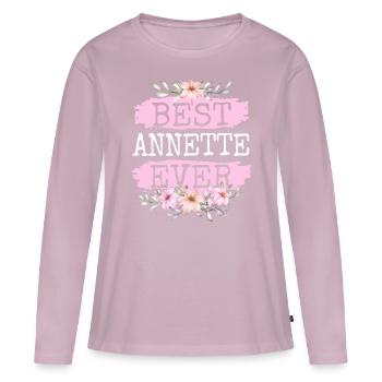 Annette Nom du cadeau Anniversaire - T-shirt manches longues Premium bio Femme - rose poudré - Devant - Julia (174cm)