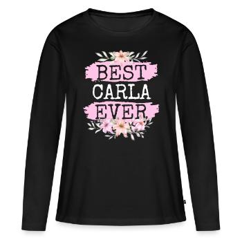Carla Nom du cadeau Anniversaire - T-shirt manches longues Premium bio Femme - noir - Devant - Julia (174cm)