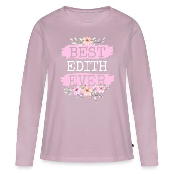Edith Nom du cadeau Anniversaire - T-shirt manches longues Premium bio Femme - rose poudré - Devant - Julia (174cm)