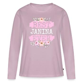 Janina Nom du cadeau Anniversaire - T-shirt manches longues Premium bio Femme - rose poudré - Devant - Julia (174cm)
