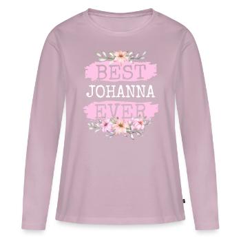 Johanna Nom du cadeau Anniversaire - T-shirt manches longues Premium bio Femme - rose poudré - Devant - Julia (174cm)