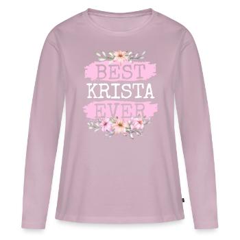 Krista Nom du cadeau Anniversaire - T-shirt manches longues Premium bio Femme - rose poudré - Devant - Julia (174cm)