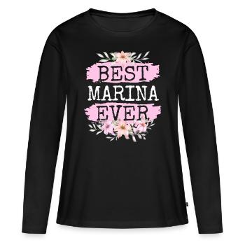 Marina Nom du cadeau Anniversaire - T-shirt manches longues Premium bio Femme - noir - Devant - Julia (174cm)