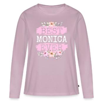 Monica Nom du cadeau Anniversaire - T-shirt manches longues Premium bio Femme - rose poudré - Devant - Julia (174cm)