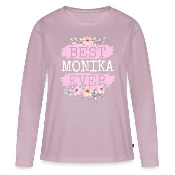 Monika Nom du cadeau Anniversaire - T-shirt manches longues Premium bio Femme - rose poudré - Devant - Julia (174cm)